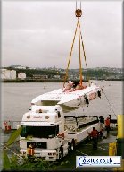 Highlander craned off the transporter at the 2003 Class 1 GP